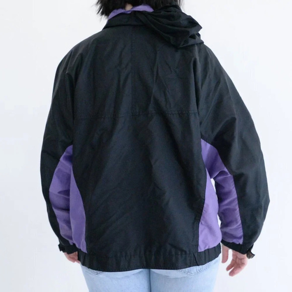 Vintage 90s Whitefish Bay Black And Purple Zip Up Windbreaker With Hidden Hood S - Picture 3 of 13